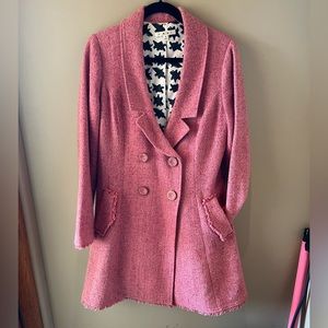 CaBI MADISON AVE pink tweed coat